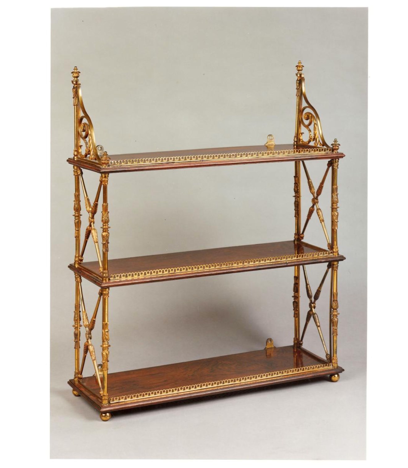 Regency Ormolu-Mounted Rosewood Tiered Hanging Shelves in The Style of McLean